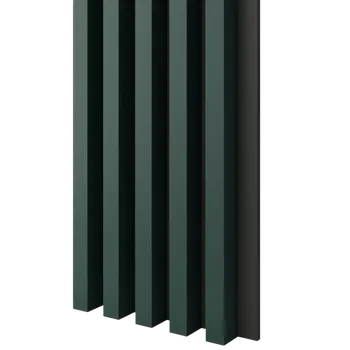 Obklad Lamele 3D Dřevěné lamely ŠIROKÉ na ČERNÉ desce (MDF), LAHVOVĚ ZELENÁ, 46 x 300 x 2750 mm (0,825 m2)