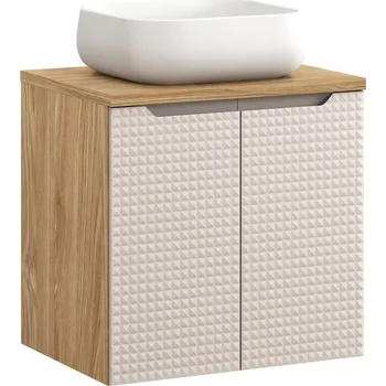 Policová skříň Závěsná skříňka Luxor Beige Nika II s deskou a umyvadlem béžová/dub olejovaný