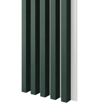 Obklad Lamele 3D Dřevěné lamely ŠIROKÉ na BÍLÉ desce (MDF), LAHVOVĚ ZELENÁ, 46 x 300 x 2750 mm (0,825 m2)