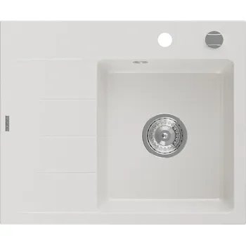 Granitový dřez MEXEN - Ben granitový dřez 1 s odkapávačem pravý 600 x 500 mm, bílá, sifon chrom 6523605000-20 MEXEN