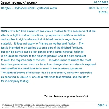 ČSN EN 15187 - Nábytek - Hodnocení účinku vystavení světlu - Tisk