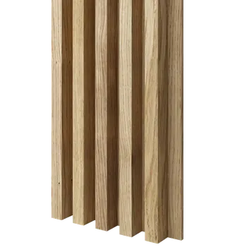 Obklad Lamele 3D Dřevěné lamely ŠIROKÉ na DÝHOVANÉ desce (MDF), DUBOVÁ DÝHA, 46 x 300 x 2750 mm (0,825 m2)
