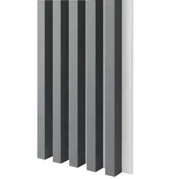 Obklad Lamele 3D Dřevěné lamely ŠIROKÉ na BÍLÉ desce (MDF), GRAFIT (ANTRACIT), 46 x 300 x 2750 mm (0,825 m2)