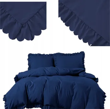 Povlečení Povlečení 220x200 s volánky, 4dílná, tmavě modrá + Prostěradlo