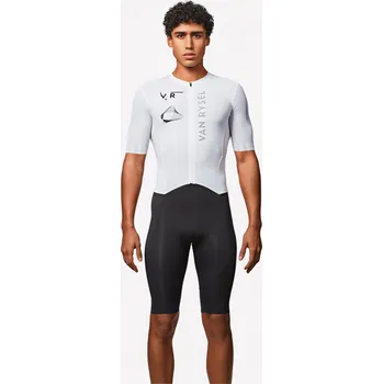 cyklistický dres VAN RYSEL Pánská kombinéza na silniční cyklistiku letní RCR R 2 Team L BÍLÁ|ČERNÁ