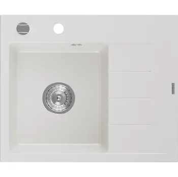 Granitový dřez MEXEN - Ben granitový dřez 1 s odkapávačem levý 600 x 500 mm, bílá, sifon chrom 6522605000-20 MEXEN