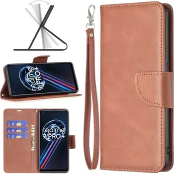 Pouzdro na mobilní telefon TopTechnology Kožené pouzdro pro Realme 9 Pro+ hnědé, brown, tzv. knížka