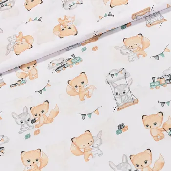 Bavlněné plátno dětské ANIKA zvířátka na houpačce, bílá, š.160cm (látka v metráži)