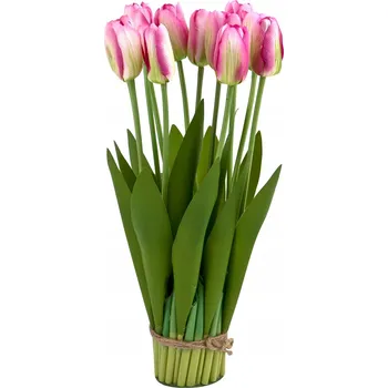 umělá květina Kytice 12 umělých tulipánů 38 cm růžovo-bílé