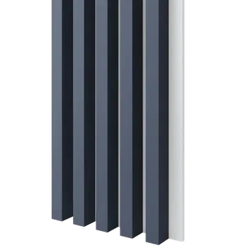 Obklad Lamele 3D Dřevěné lamely ŠIROKÉ na BÍLÉ desce (MDF), TMAVĚ NÁMOŘNICKÁ MODRÁ, 46 x 300 x 2750 mm (0,825 m2)