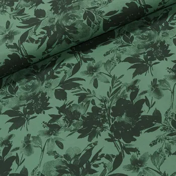 Bavlněný úplet TEPLÁKOVINA 6900/08b, květy na khaki, š.180cm (látka v metráži)