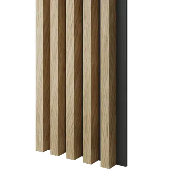 Obklad Lamele 3D Dřevěné lamely ŠIROKÉ na ČERNÉ desce (MDF), EVROPSKÝ DUB CPL, 46 x 300 x 2750 mm (0,825 m2)