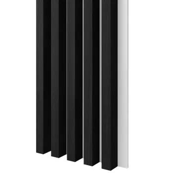 Obklad Lamele 3D Dřevěné lamely ŠIROKÉ na BÍLÉ desce (MDF), ČERNÝ DUB, 46 x 300 x 2750 mm (0,825 m2)