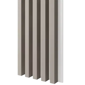 Obklad Lamele 3D Dřevěné lamely ŠIROKÉ na BÍLÉ desce (MDF), PÍSKOVÁ BÉŽOVÁ, 46 x 300 x 2750 mm (0,825 m2)