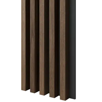 Obklad Lamele 3D Dřevěné lamely ŠIROKÉ na ČERNÉ desce (MDF), KLASICKÝ OŘECH, 46 x 300 x 2750 mm (0,825 m2)