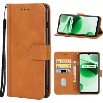 Pouzdro na mobilní telefon TopTechnology Kožené pouzdro pro Realme C35 hnědé, brown, tzv. knížka