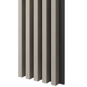 Obklad Lamele 3D Dřevěné lamely ŠIROKÉ na ČERNÉ desce (MDF), PÍSKOVÁ BÉŽOVÁ, 46 x 300 x 2750 mm (0,825 m2)