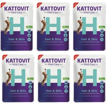 Krmivo pro kočku Kattovit VitalCare HairSkin Vlhké krmivo Kočka na srst Kůže Sada 6 x 85 g