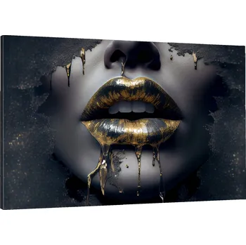 Obraz OBRAZ NA PLÁTNĚ 120x80 Žena Tvář Zlaté rty