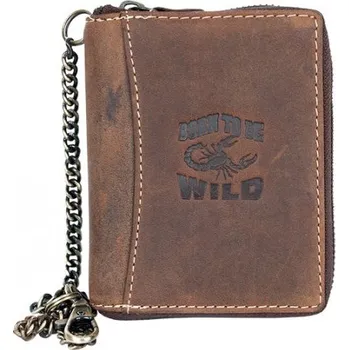 Peněženka Kožená peněženka Born to be wild se škorpionem dokola na kovový zip s řetízkem