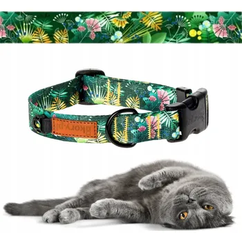 Obojek pro psa BEZPEČNÝ obojek se zapínáním pro malé kotě 20-24 cm Ukory ZELENÝ s listy