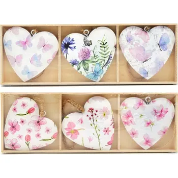 Vánoce Plechové srdíčko květinový motiv 7 cm - mix - 1 ks