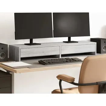 Držák monitoru vidaXL Stojan na monitor se zásuvkami 100x27x15cm kompozit [854677] Barva: šedá sonoma