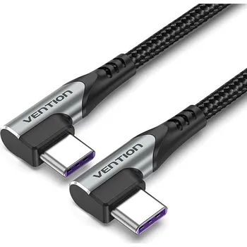 Datový kabel Vention Type-C (USB-C) 2.0 to USB-C Dual Right Angle 2M Gray Aluminum Alloy Type