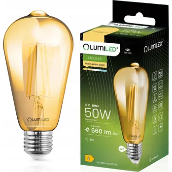 Žárovka LED žárovka E27 Edison ST64 6W = 50W 660lm 2000K Teplá bílá 360° FILAMENT LUMIL