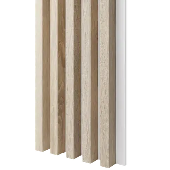 Lamele 3D Dřevěné lamely ŠIROKÉ na BÍLÉ desce (MDF), DUB SONOMA, 46 x 300 x 2750 mm (0,825 m2)