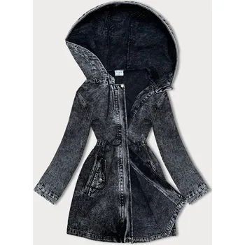 Dámská cargo bunda Černá džínová bunda s kapucí a patentkami, odstíny černé M (38) i392_22283-47