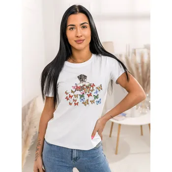 Dámské tričko Bílé dámské tričko s aplikacií Bolf 95T2525 - XL