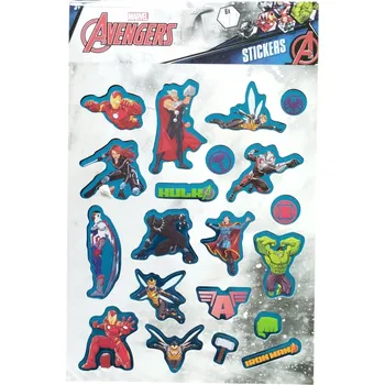 samolepka Samolepky se třpytkami Marvel Avengers Hulk IronMan 6 archů metalické A5