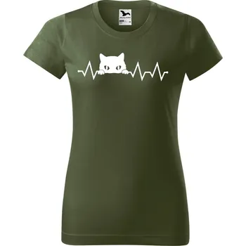 Dámské tričko s potiskem Tep kočka Barva trička: Khaki - 09, Velikost: 2XL