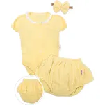 Baby Nellys 3-dílná mušelínová soupravička, body, kraťasky + čelenka GIRL, žlutá, vel. 62 vel. 62