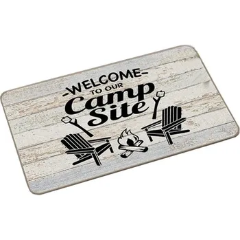 Příslušenství ke karavanu Rohožka šedá sametová s motivem Camp site - šedý lem 80x50cm
