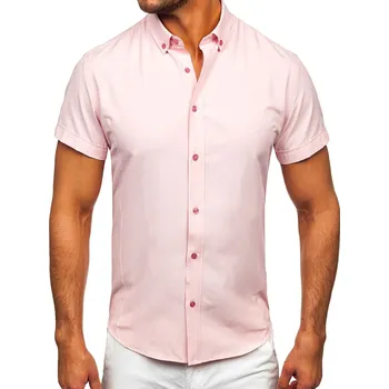 Pánská košile Růžová pánská elegantní košile s krátkým rukávem Bolf 7501G - L