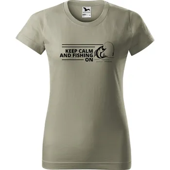 Dámské tričko s potiskem Keep calm fishing Barva trička: Světlá khaki - 28, Velikost: 2XL