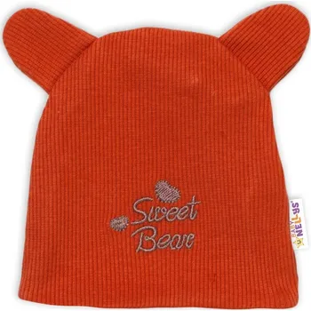 Baby Nellys Dvouvrstvá kojenecká čepička s oušky Teddy - cihlová vel. 68