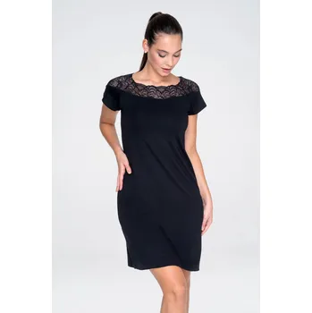 Dámské noční prádlo TIMO Noční košilka s krajkovým lodičkovým výstřihem - S / 04 černá S