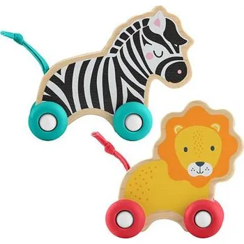 Hračka pro nejmenší Fisher Price Dřevěná postrkovací zvířátka lev a zebra