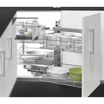 Nábytkové kování Slepý roh s tlumeným dovřením, - PRAVÝ, drátěné koše, 850x490x520 mm, chrom (Slepý roh s tlumeným dovřením, - PRAVÝ, drátěné koše, 850x490x520 mm, chrom )