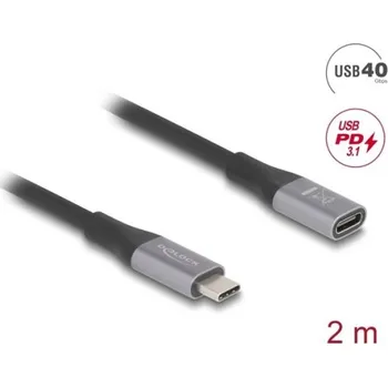 Prodlužovací kabel Delock Prodlužovací kabel USB 40 Gbps USB Type-C™ zástrčky na zásuvku PD 3.1 240 W 2 m šedá kovová 81202