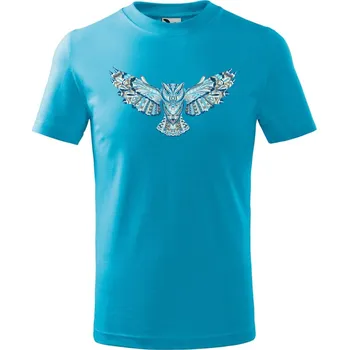 Dětské tričko s potiskem Letící sova Velikost: 134/8 let, Barva trička: Tyrkysová