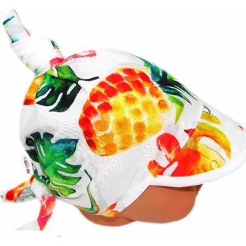 Kojenecký body Baby Nellys Dětský bavlněný šátek s kšiltem na zavazování, Ananas, listy - bílý,vel. 68/86