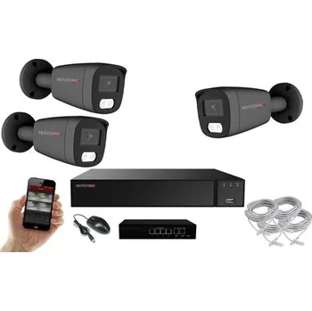 Kompletní kamerový systém Monitorrs Security – MS AI Hybrid light IP 3 kamerový set se switchem 5 Mpix GTube (6144K3B)