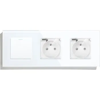 vypínač KLASICKÝ KLÁVESOVÝ SPÍNAČ + 2x ZÁSUVKA IP44 S VÍČKEM - SKLENĚNÝ SPÍNAČ