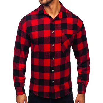 Červená pánská kostkovaná flanelová košile s dlouhým rukávem Bolf 2025-1 - XL
