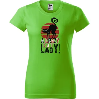 Dámské tričko Dámské tričko s potiskem Crazy cat lady Barva trička: Apple green, Velikost: S