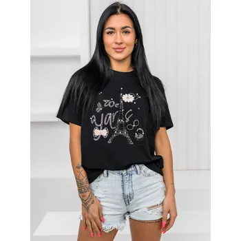 Dámské tričko Černé dámské tričko s aplikacií Bolf 96T636 - M/L